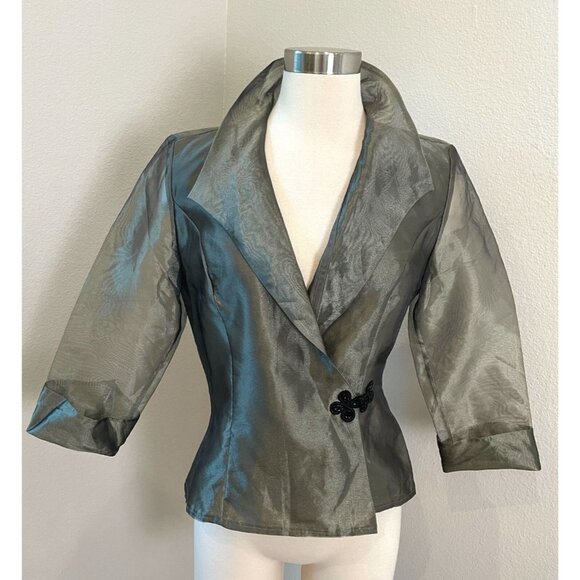 Alex Evenings Jackets & Blazers - Alex Evenings Womens Small Green Organza Jacket 3/4 Sleeve Party Formal